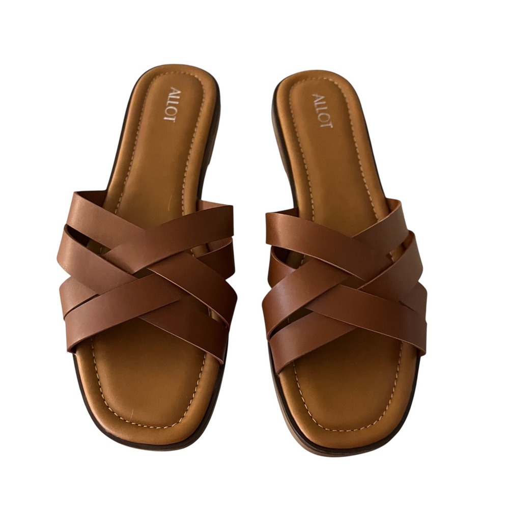 NEW Brown‎ Criss Cross Strappy Slip On Sandals Casual Summer Womens Size 9.5